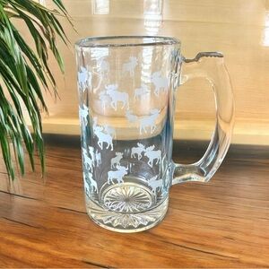 Vintage Yellowstone Moose Etched Glass Beer Mug